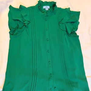 Cece - Green Button Ruffled Blouse